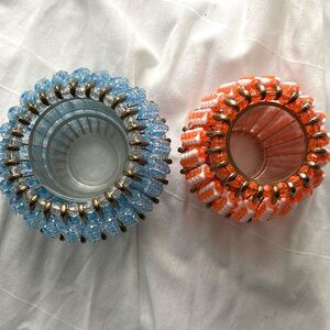 Colorful Light Blue and Orange and White Safety Pin Votive Candle Holders